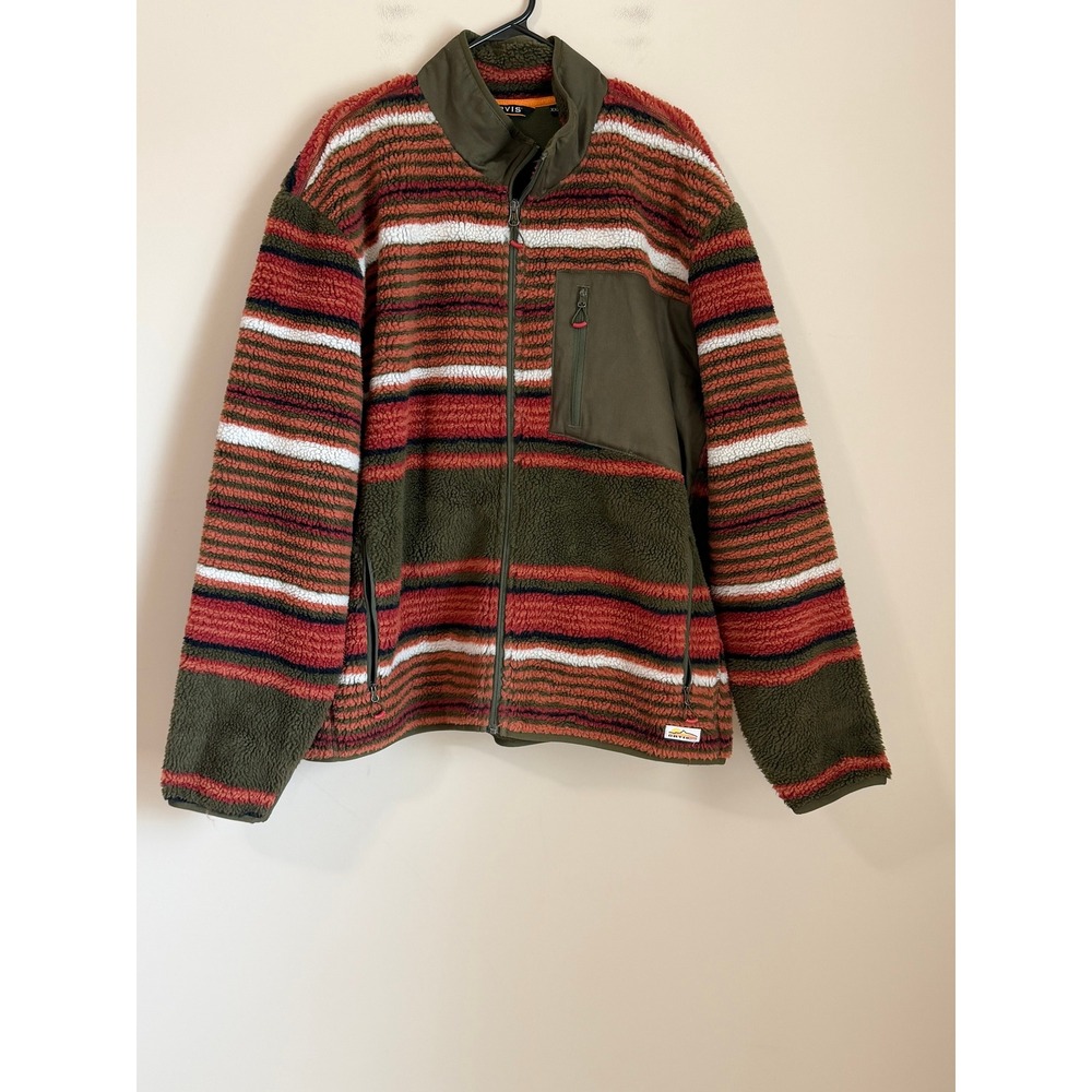 Orvis Sherpa Fleece Jacket Mens XXL Deep Pile Full Zip Aztec Southwestern